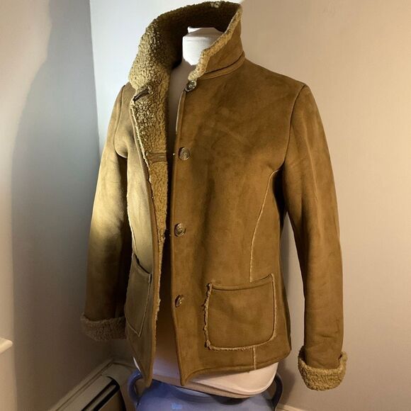 Fjall Sherpa Jacket, Small. Brown Pockets. Faux Suede, Shearling. Thick and warm - Picture 15 of 16